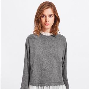 Ruffle Trim Heather Gray Knit Sweater